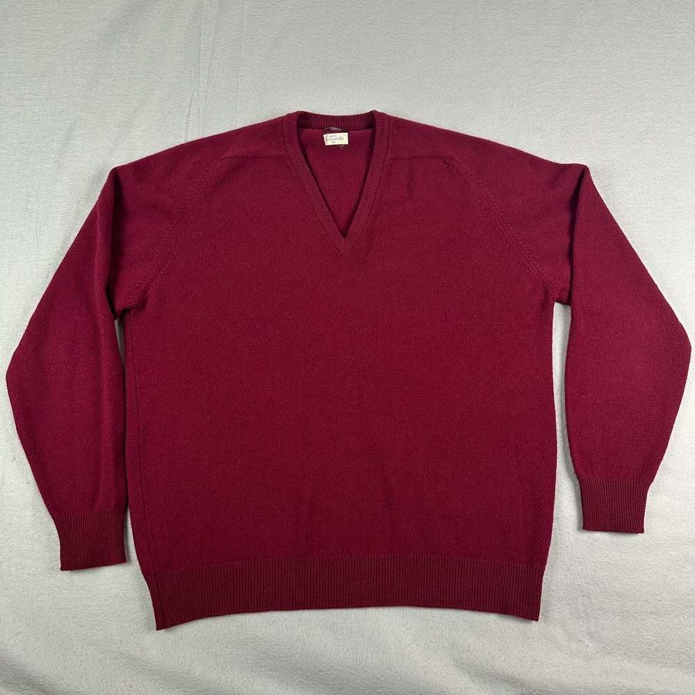 Vtg 1950s Brooks Brothers Sweater Mens 46 XL V-Neck Lambswool Made in England